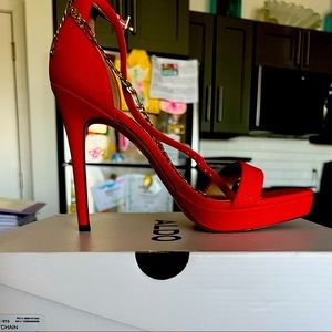 Red open toe heeled sandal